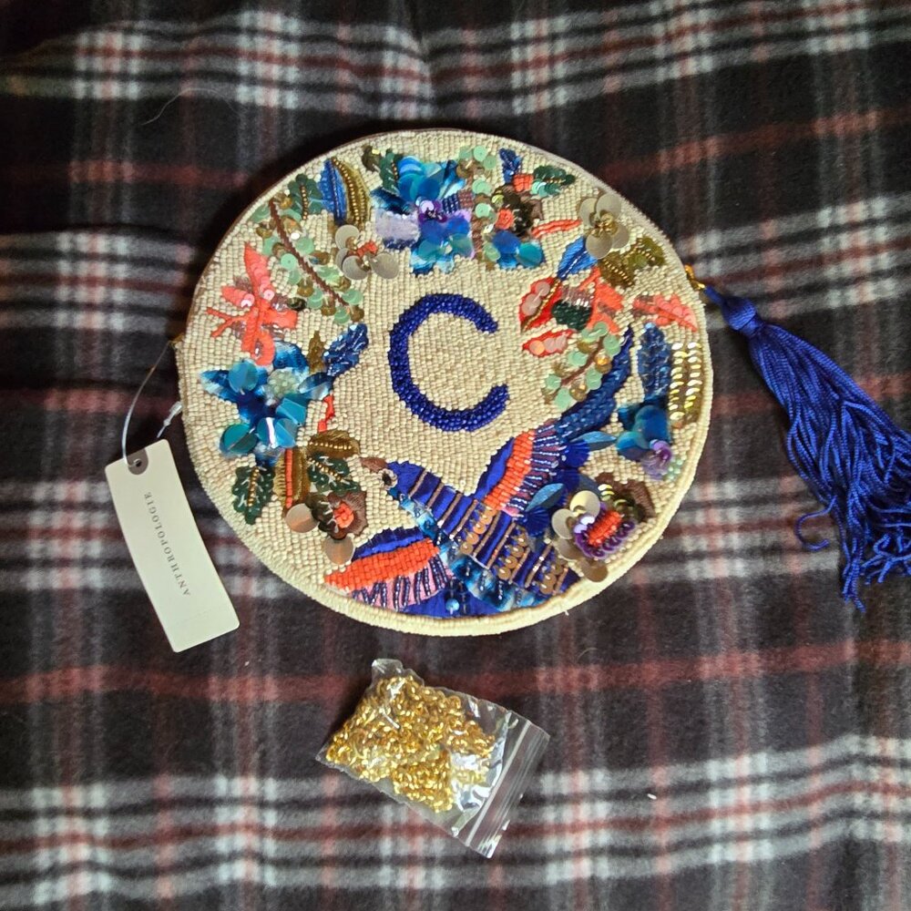 NWT Anthropologie Monogram Beaded Purse Letter C